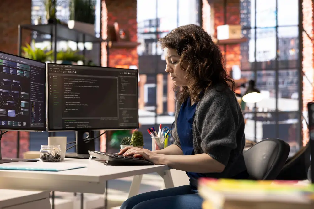 Team of developers working on custom website development and design code